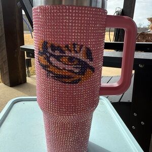 Pink Rhinestone Tumbler with LSU Tiger Design